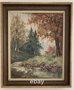 Antique Old Landscape River Scene Original Oil Painting Signed Otterman Framed