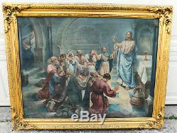 Antique Old Master Oil Painting Christ Apostle First Holy Communion Raab Chicago