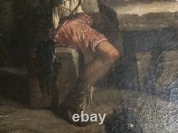 Antique Old Master Oil Painting Medieval Soldiers in Tavern Signed Mystery