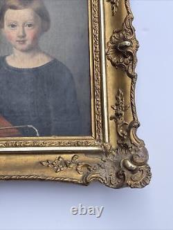 Antique Old Master Painting Portrait Child W Cain 19th Century Signed Mystery