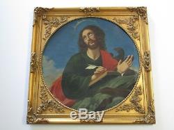 Antique Old Master Painting Saint Portrait Heaven Religious Icon 18th Century