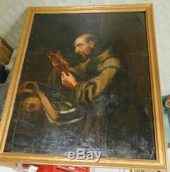 Antique Old Master Painting St. Francis Assisi 18th Century Italian Hermit Skull