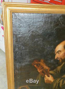 Antique Old Master Painting St. Francis Assisi 18th Century Italian Hermit Skull