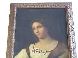 Antique Old Master Portrait Painting Signed With Initials Pretty Woman Female