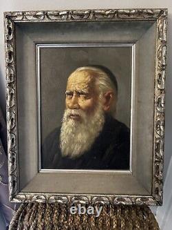 Antique Old Master The Blind Rabbi Portrait Oil Painting Signed