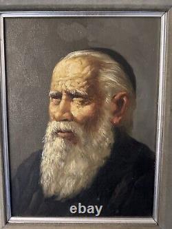 Antique Old Master The Blind Rabbi Portrait Oil Painting Signed