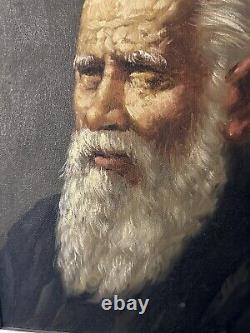 Antique Old Master The Blind Rabbi Portrait Oil Painting Signed