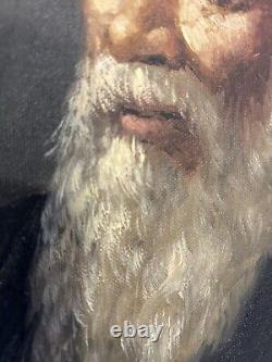 Antique Old Master The Blind Rabbi Portrait Oil Painting Signed