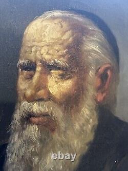 Antique Old Master The Blind Rabbi Portrait Oil Painting Signed