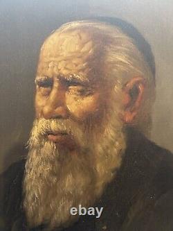 Antique Old Master The Blind Rabbi Portrait Oil Painting Signed