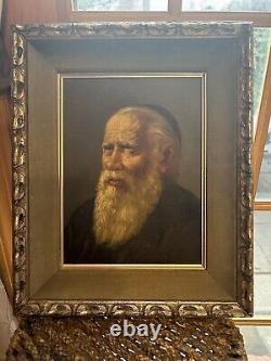 Antique Old Master The Blind Rabbi Portrait Oil Painting Signed