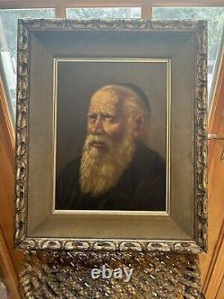 Antique Old Master The Blind Rabbi Portrait Oil Painting Signed