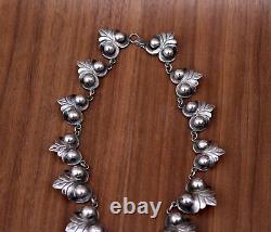 Antique Old Mexico Barrera 925 Sterling Silver 14.5 Necklace, Orb & Leaf