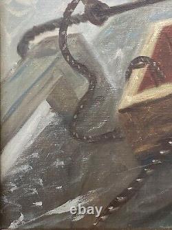 Antique Old Nautical Seascape Captain Shipwreck Oil Painting, Signed 1922