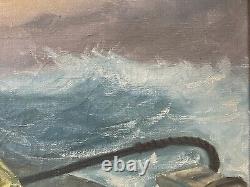 Antique Old Nautical Seascape Captain Shipwreck Oil Painting, Signed 1922