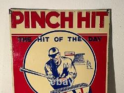 Antique Old ORIGINAL PINCH HIT CHEWING TOBACCO TIN SIGN EMBOSSED ADV Ca. 1930's