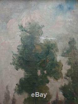 Antique Old Oil Painting American Impressionist Landscape Trees Mission Era Art
