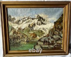 Antique Old Oil Painting Art Landscape Graham Brown Mountains Artist Signed