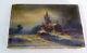 Antique Old Oil Painting On Canvas Russian Church 9.5 X 6 Un-signed