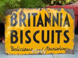 Antique Old Original Britannia Biscuits Porcelain Enamel Adv Sign Board