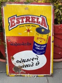 Antique Old Original Estrela Battery Rare Porcelain Enamel Adv Sign Board