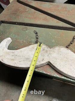 Antique Old Original Folk Art Mustache Barber Shop Wood Trade sign Iron Bracket