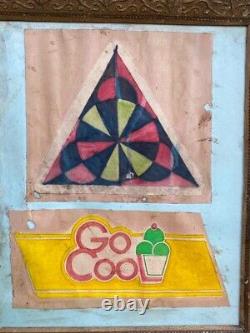 Antique Old Original Go Cool Hand Painting Watercolor Paint Adv Wall Art Framed