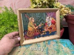 Antique Old Original Hindu God Krishna With Meera Litho Print Framed
