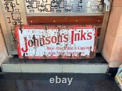 Antique Old Original Johnson's Inks Rare Enamel Porcelain Adv Sign Board