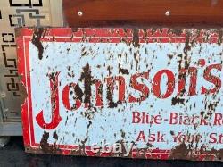 Antique Old Original Johnson's Inks Rare Enamel Porcelain Adv Sign Board