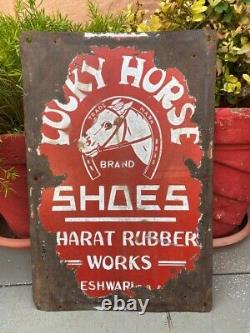 Antique Old Original Lucky Horse Brand Shoes Porcelain Enamel Adv Sign Board
