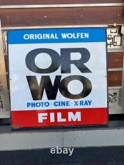 Antique Old Original Photo Cine Wolfen Film Porcelain Enamel Adv Sign Board