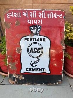 Antique Old Original Portland Acc Cement Porcelain Enamel Adv Sign Board