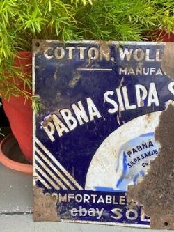 Antique Old Pabna Silpa Cotton Wool Silk Store Porcelain Enamel Adv Sign Board