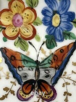Antique Old Paris Porcelain Hand Painted Vases Butterflies Flowers Scenic Signed