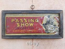 Antique Old Passing Show Cigarette Carreras London Adv Litho Tin Sign Board
