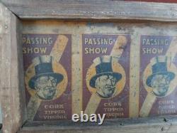 Antique Old Passing Show Cork Tipped Virginia Adv Litho Tin Sign Board