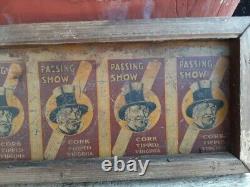 Antique Old Passing Show Cork Tipped Virginia Adv Litho Tin Sign Board