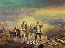 Antique Old Persian Modern Impressionist Oil Painting, Signed Farsi 1940s