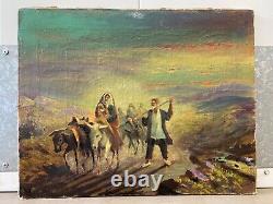 Antique Old Persian Modern Impressionist Oil Painting, Signed Farsi 1940s