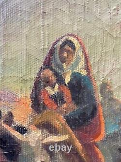 Antique Old Persian Modern Impressionist Oil Painting, Signed Farsi 1940s