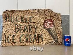 Antique Old Primitive American Folk Art Huckleberry Ice Cream Painted Sign