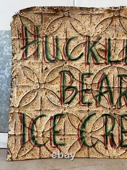 Antique Old Primitive American Folk Art Huckleberry Ice Cream Painted Sign