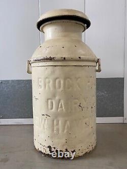 Antique Old Primitive Americana Brock Hall Dairy Co Milk Can, New England 20s