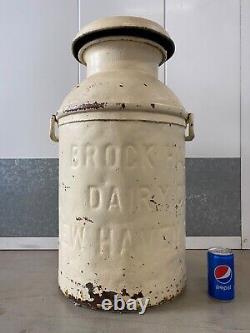 Antique Old Primitive Americana Brock Hall Dairy Co Milk Can, New England 20s