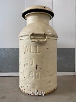 Antique Old Primitive Americana Brock Hall Dairy Co Milk Can, New England 20s