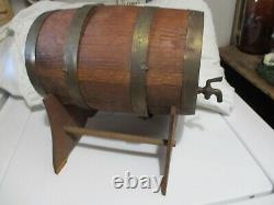 Antique Old Primitive Wooden Keg Flask Barrel Wine Brandy 11 X 7 W Stand Spout S