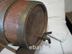 Antique Old Primitive Wooden Keg Flask Barrel Wine Brandy 11 X 7 W Stand Spout S