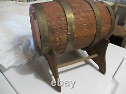 Antique Old Primitive Wooden Keg Flask Barrel Wine Brandy 11 X 7 W Stand Spout S