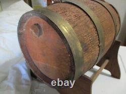 Antique Old Primitive Wooden Keg Flask Barrel Wine Brandy 11 X 7 W Stand Spout S